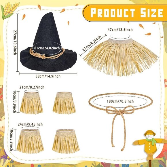 Scarecrow Costume Accessories Felt Straw Hat Adjustable Cuffs for Adults - Picture 2 of 6